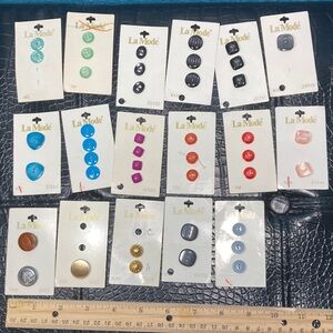 Vintage La Mode 43 Buttons on 17 Cards Made in Italy, Japan, Holland, or France